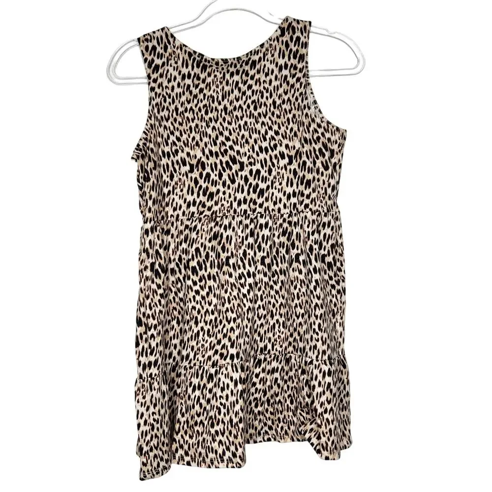 LOVE FIRE Youth Kids Leopard Print Tiered Tank Dress Sleeveless Tan Black Size L